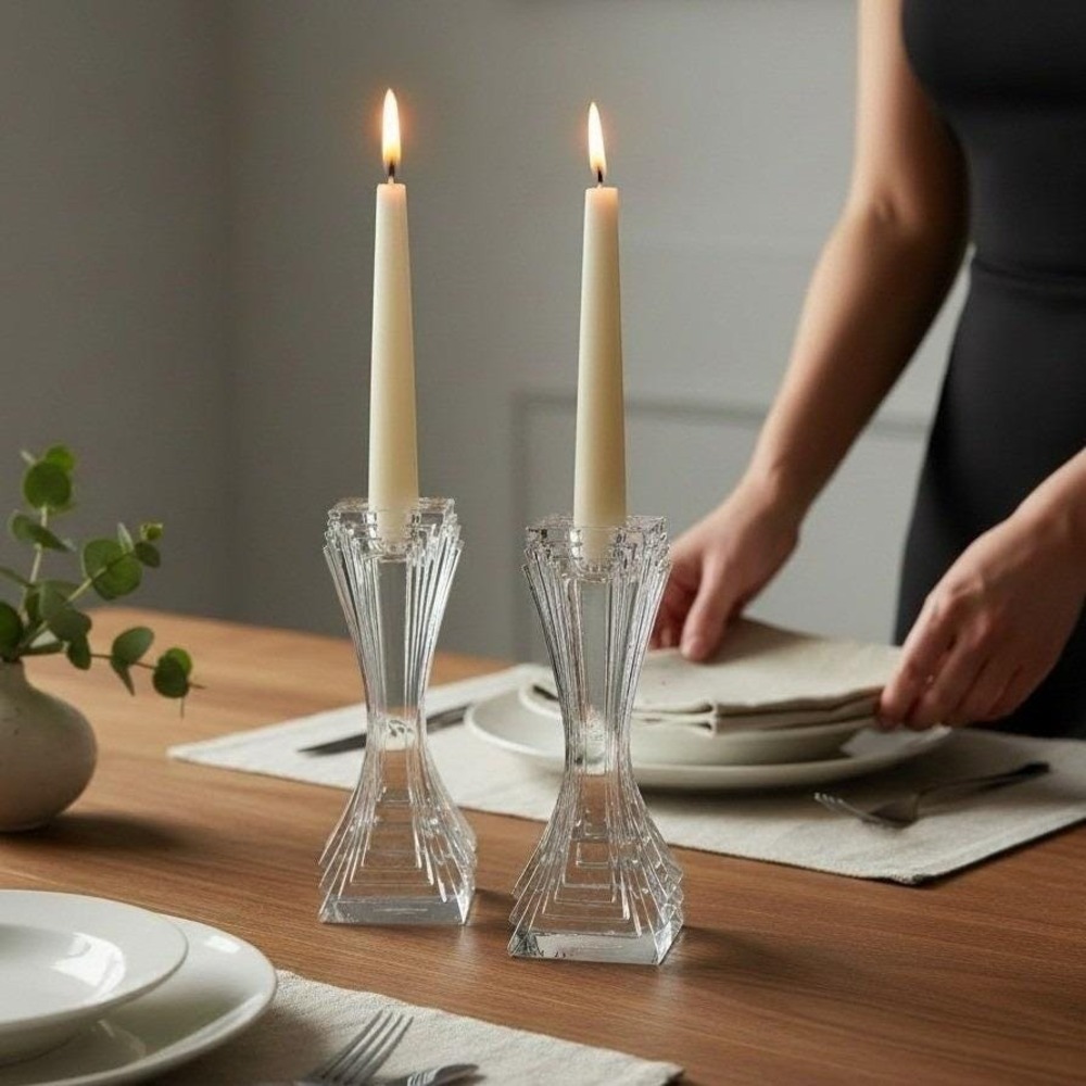 Mikasa Cut Crystal Candleholders, Taper Candleholder,‎ Luxury Glass Candlesticks
